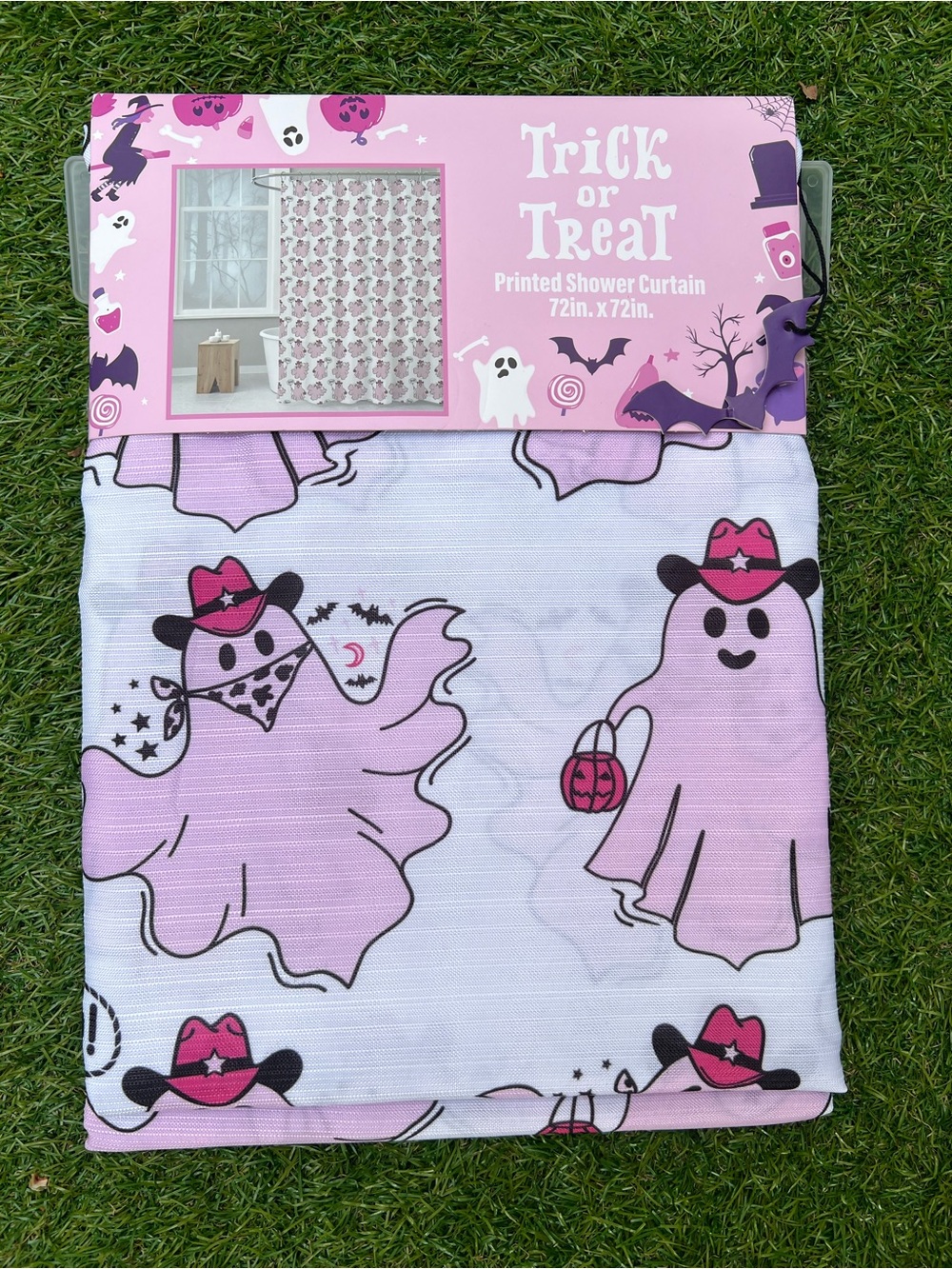 Pink Cowgirl Western Ghosts Halloween Fabric Shower Curtain